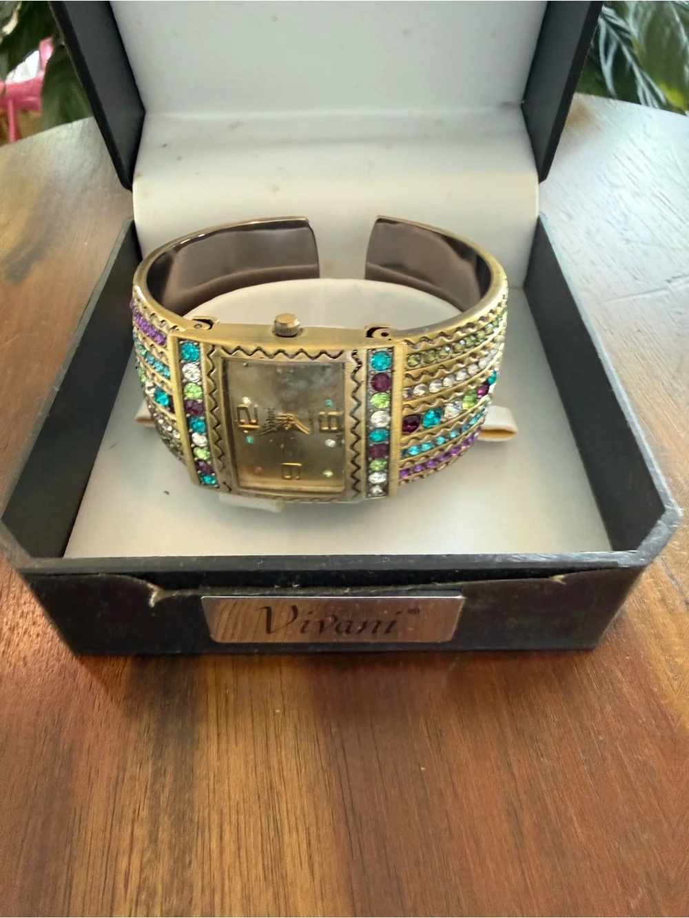 Gold-Tone Multi-Color Crystal Bracelet Watch